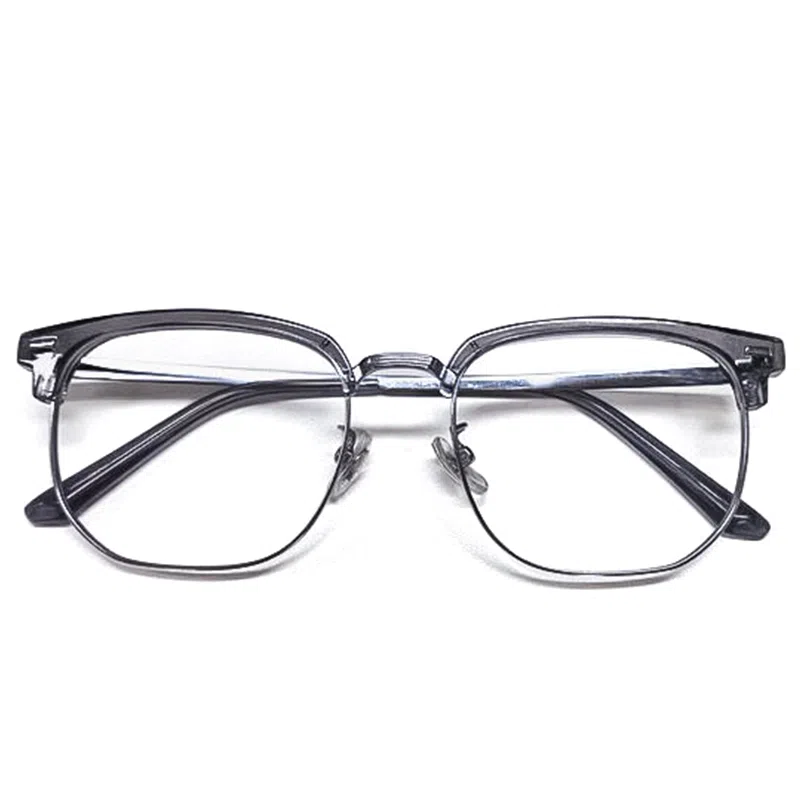 【可配度数】 苍木优品 透灰色商务半框近视可定制防蓝光近视镜片纯钛镜框黑银配色显脸小 β钛合金 方形 功能性眼镜 男女同款情侣款