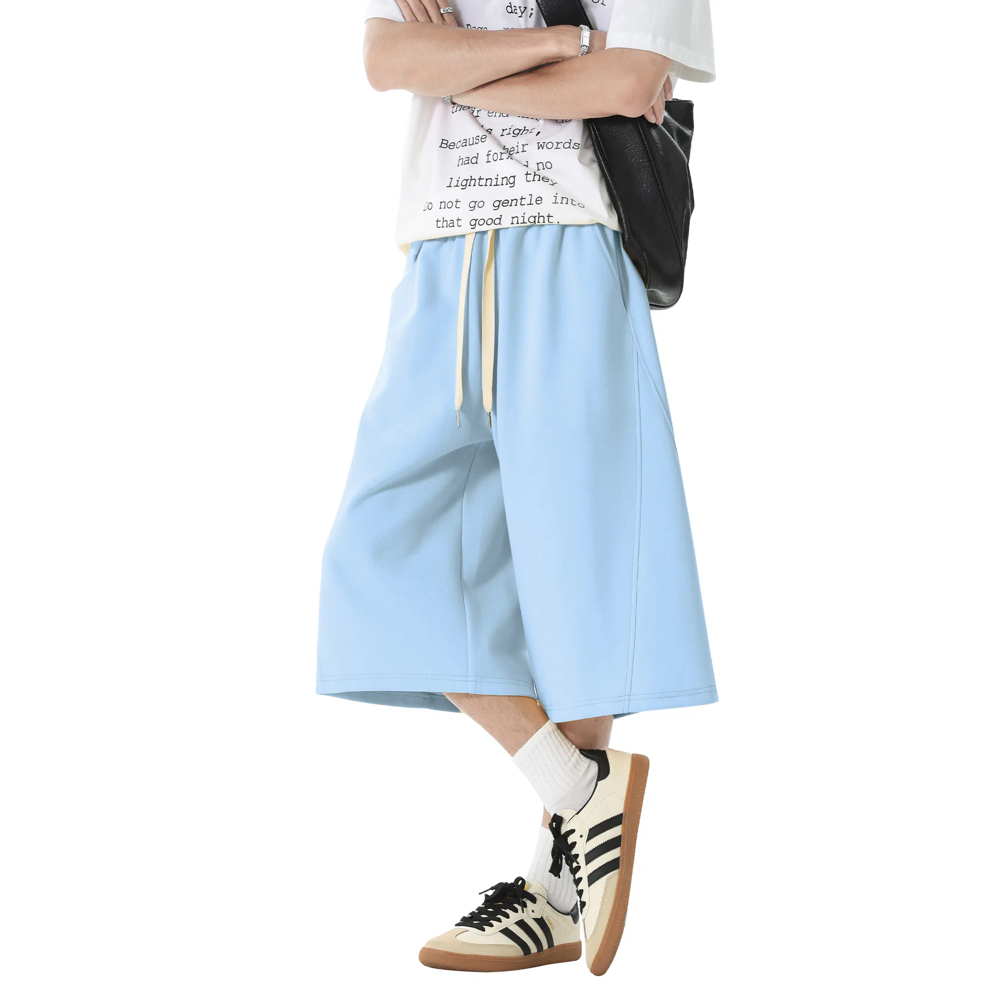 稻草人 美式复古设计感简约基础纯色宽松亲肤舒适凉感百搭日常通勤运动七分休闲短裤 男女同款