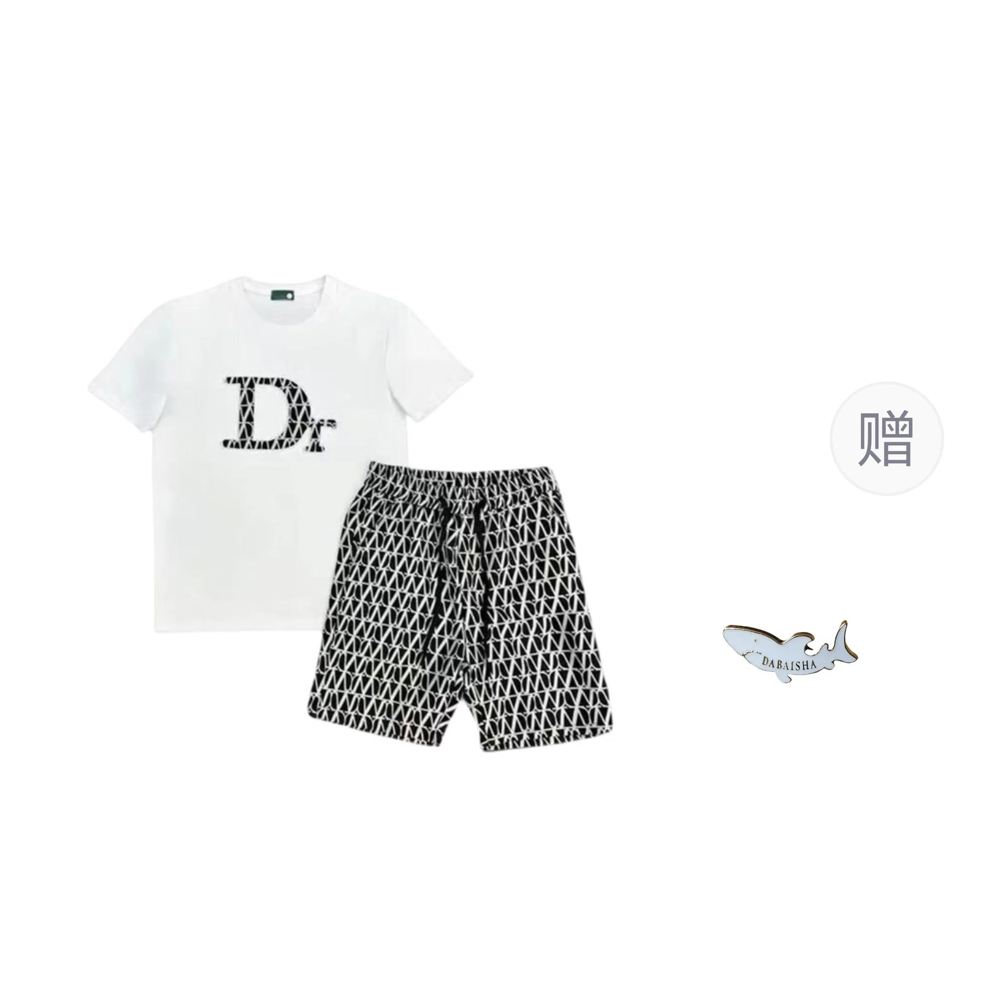 大白鲨 欧版夏季宽松短袖短裤休闲运动套装 男款