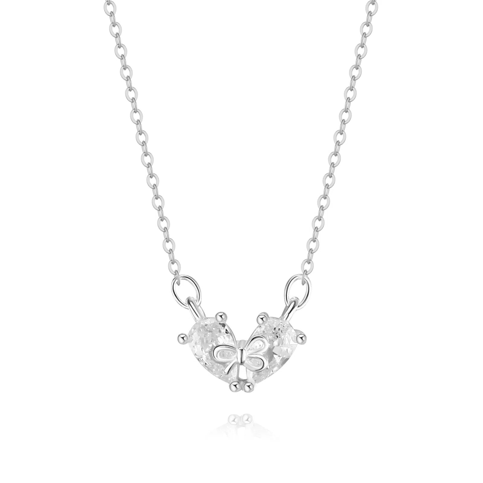 【S925银 甜美心动】 七好美银 爱心蝴蝶结 精致轻奢时尚优雅小清新 简约小众高级感设计 日常约会通勤百搭锁骨链 首饰 项链 女款