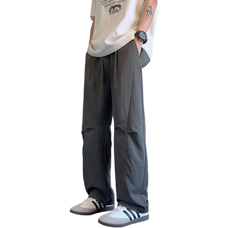 顶峰保罗 凉感冰丝薄款褶皱伞兵直筒长裤子美式薄款速干透气潮牌宽松百搭运动阔腿休闲裤 男女同款