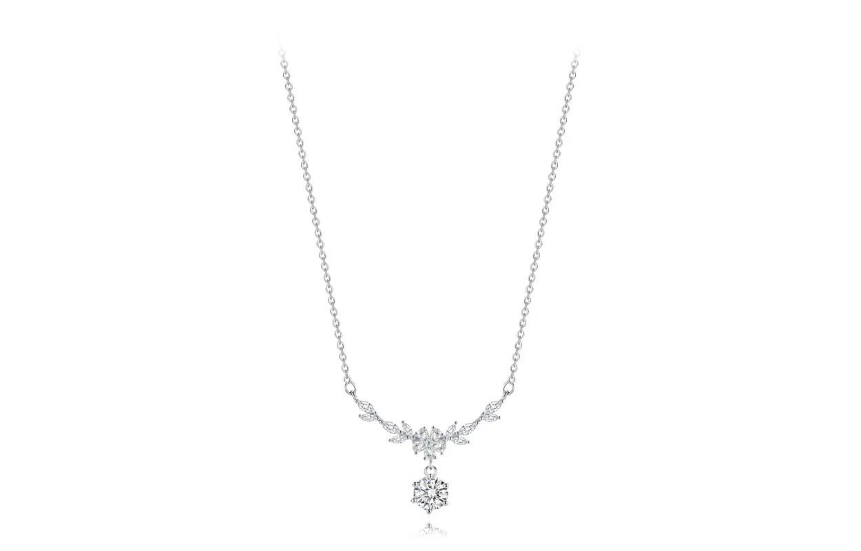 【S999纯银】 牧言 麦穗樱花 冷淡风气质温柔简约小众设计高级感 光面立体闪耀水滴穗穗平安花朵流苏微笑弧度锁骨链 足银 项链 女款