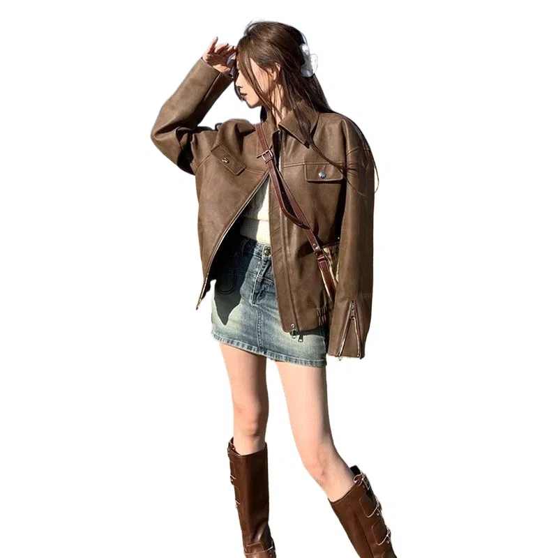 玉儿恋 美拉德小个子机车服夹克皮衣 女款