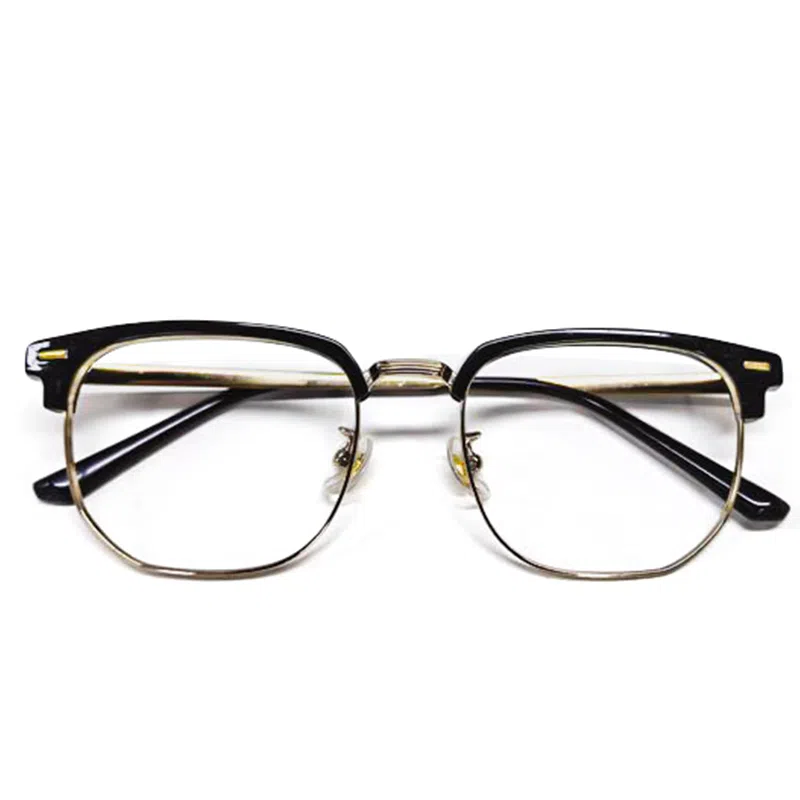 【可配度数】 苍木优品 透灰色商务半框近视可定制防蓝光近视镜片纯钛镜框黑银配色显脸小 β钛合金 方形 功能性眼镜 男女同款情侣款