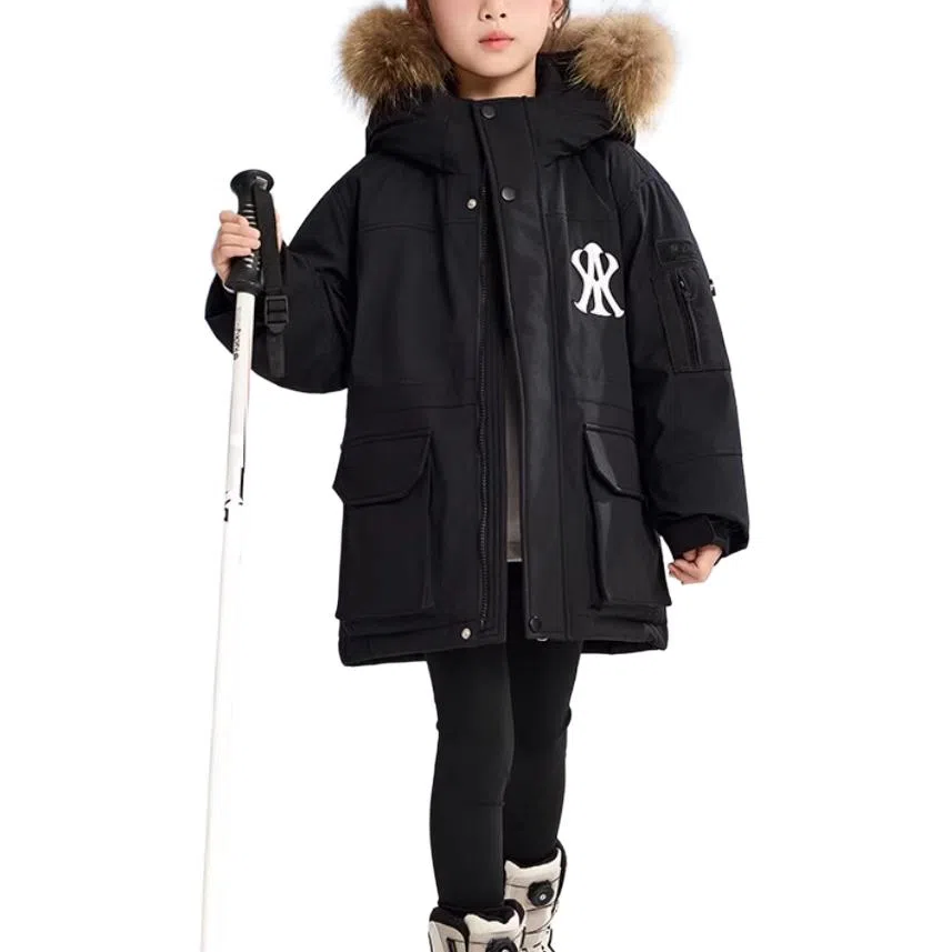 鸭鸭 玩雪系列 加厚防风保暖连帽短款鸭绒羽绒服 青少年