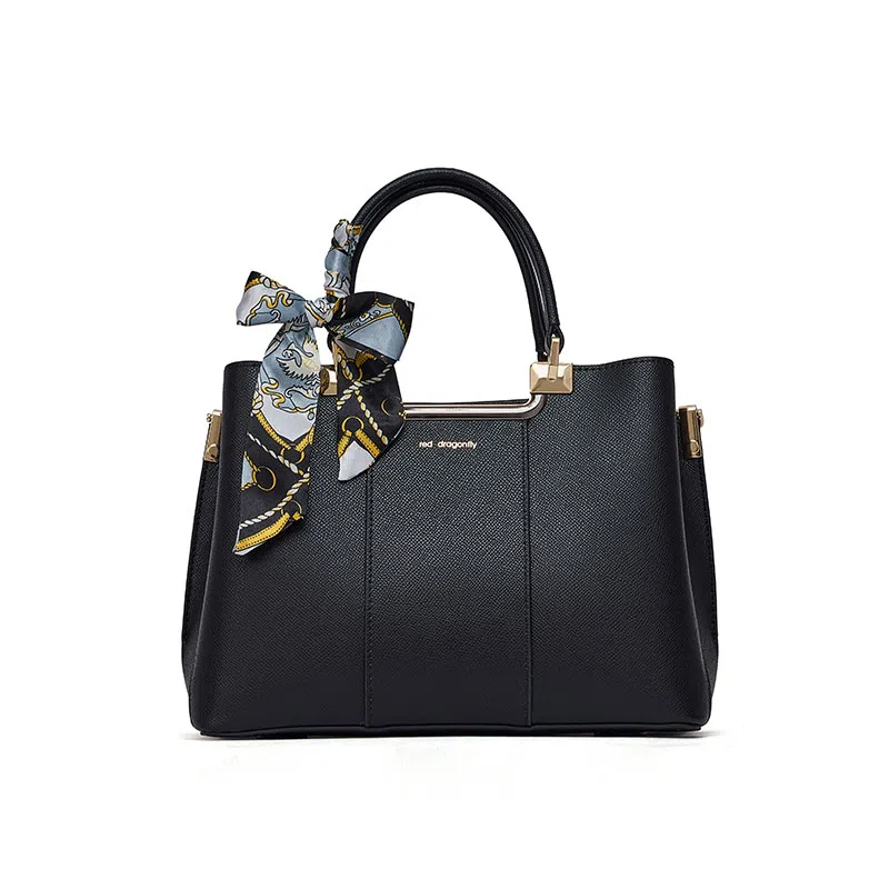 红蜻蜓 蕾丝绑带高级大气 商务通勤 牛皮 单肩斜挎手提包 中号 女款 多色