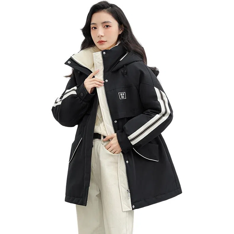 鸭鸭 纯色连帽通勤时尚收腰拉链长袖羽绒服 女款