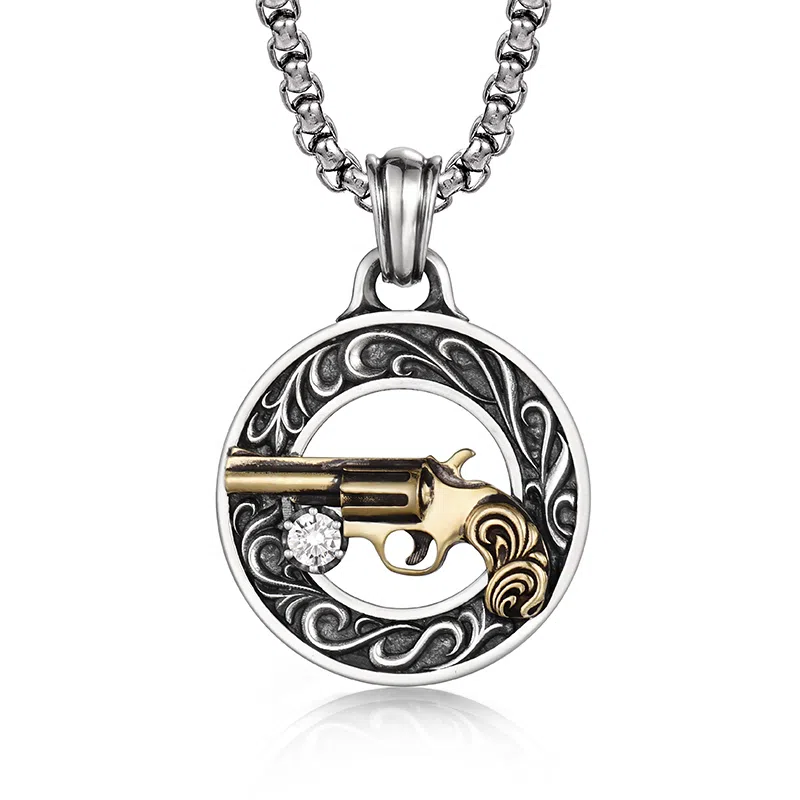 IDEAGEMER Gun Pendant Necklace 925 Silver