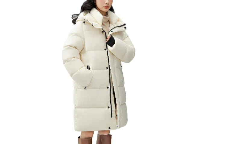 鸭鸭 中长款连帽直筒羽绒服 男女同款