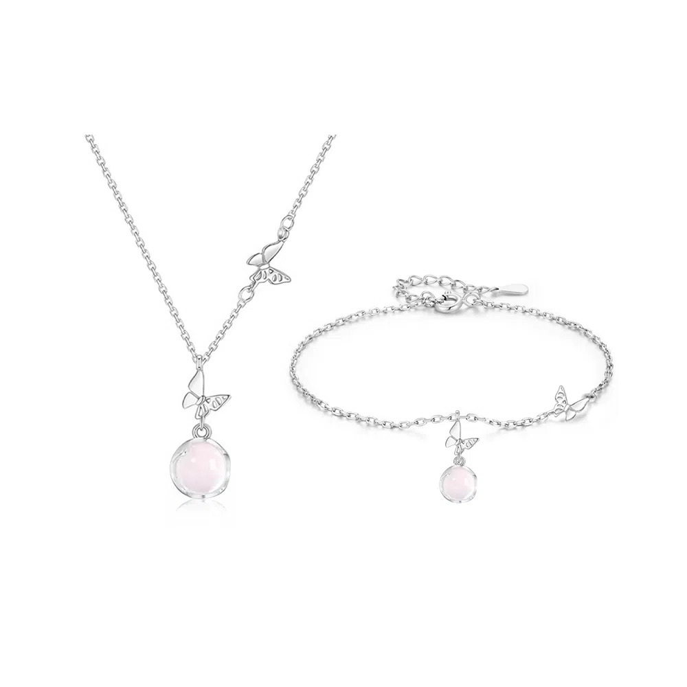 【S999足银|招财招桃花玄学】六桂福珠宝 白月光荔枝冻 财运蝴蝶连理枝清透少女心氛围感新中式气质小众 福韵金 好运 玉髓 玉石项链 女款