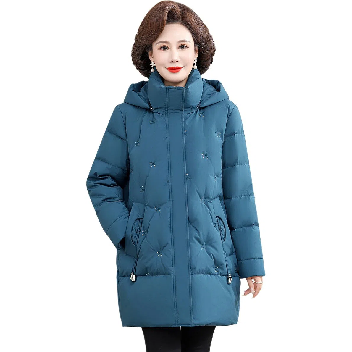 鸭鸭 冬季防寒经典连帽保暖时尚中老年妈妈装羽绒服 女款