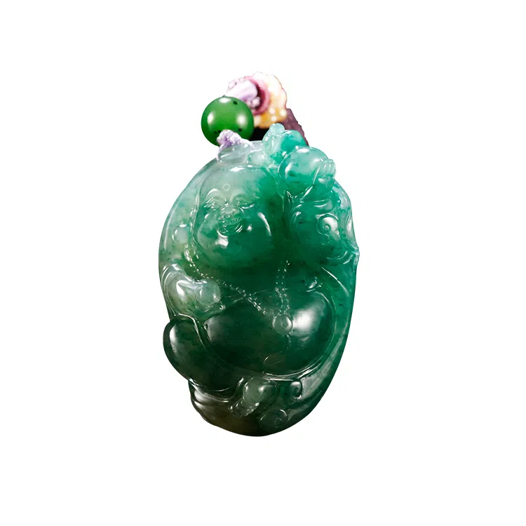 玉说 国潮白天蓝独玉弥勒佛 独山玉 项链 女款