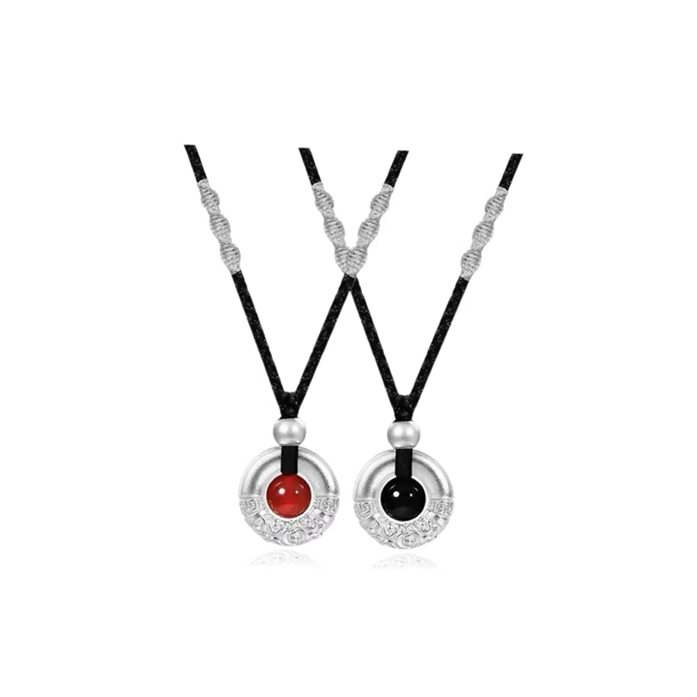 嘉翠云 平安扣相思豆 新中式国潮小众设计 祥云乾坤圈吉祥如意平安顺遂金箍圈 精致时尚百搭 琉璃 项链 男女同款情侣款