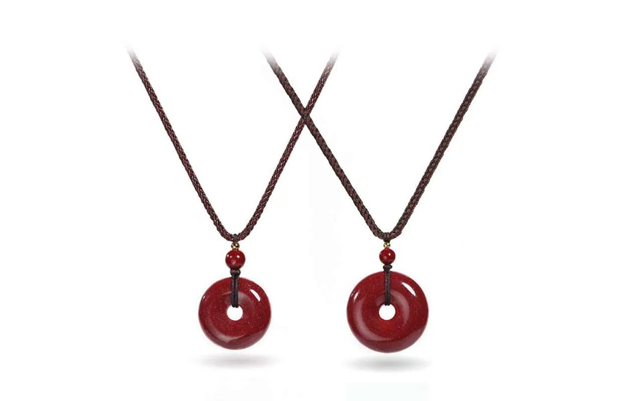 百利金 转运平安扣 国潮复古新中式平安转运珠优雅精致创意设计转运珠吊坠锁骨链 再造辰砂朱砂 玉石项链 男女同款情侣款