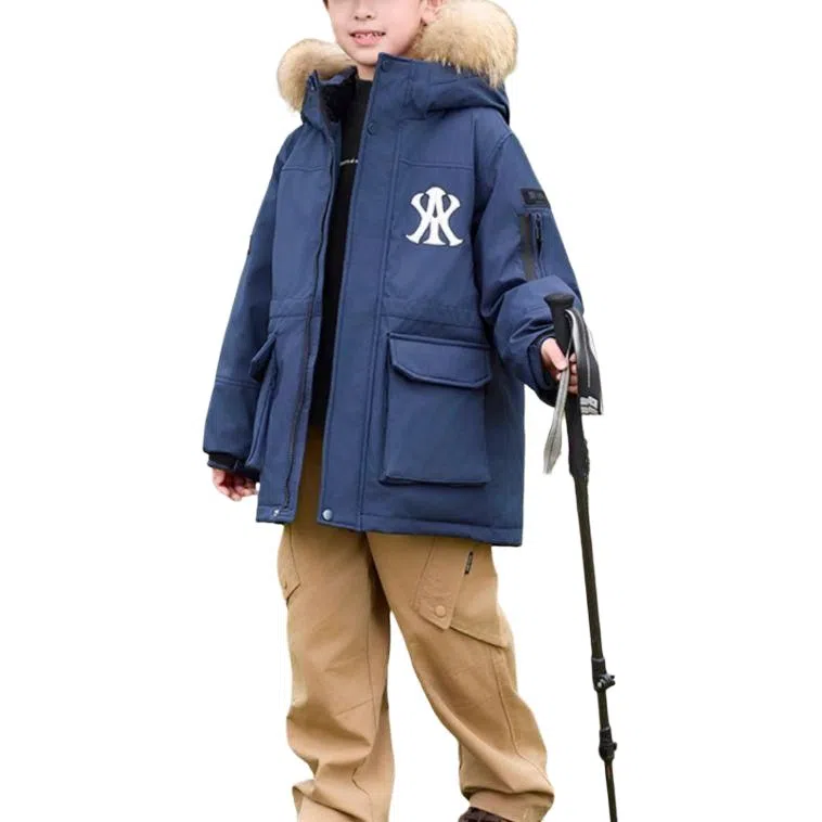 鸭鸭 玩雪系列 加厚防风保暖连帽短款鸭绒羽绒服 青少年