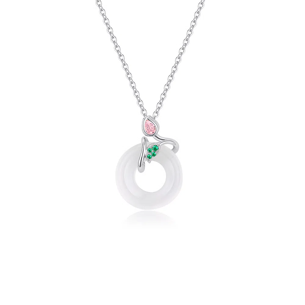 【S925银 郁见】 七好美银 郁金香平安扣轻奢浪漫梦幻小众设计小清新温柔新中式高颜值氛围感甜美少女心百搭 玉髓 项链 女款