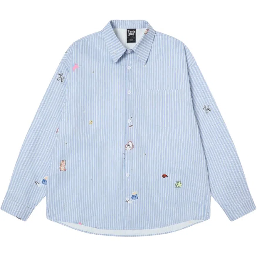 【dme】 美式简约复古条纹长袖衬衣男春季潮牌宽松休闲情侣舒适百搭时尚寸衣外套衬衫 男女同款