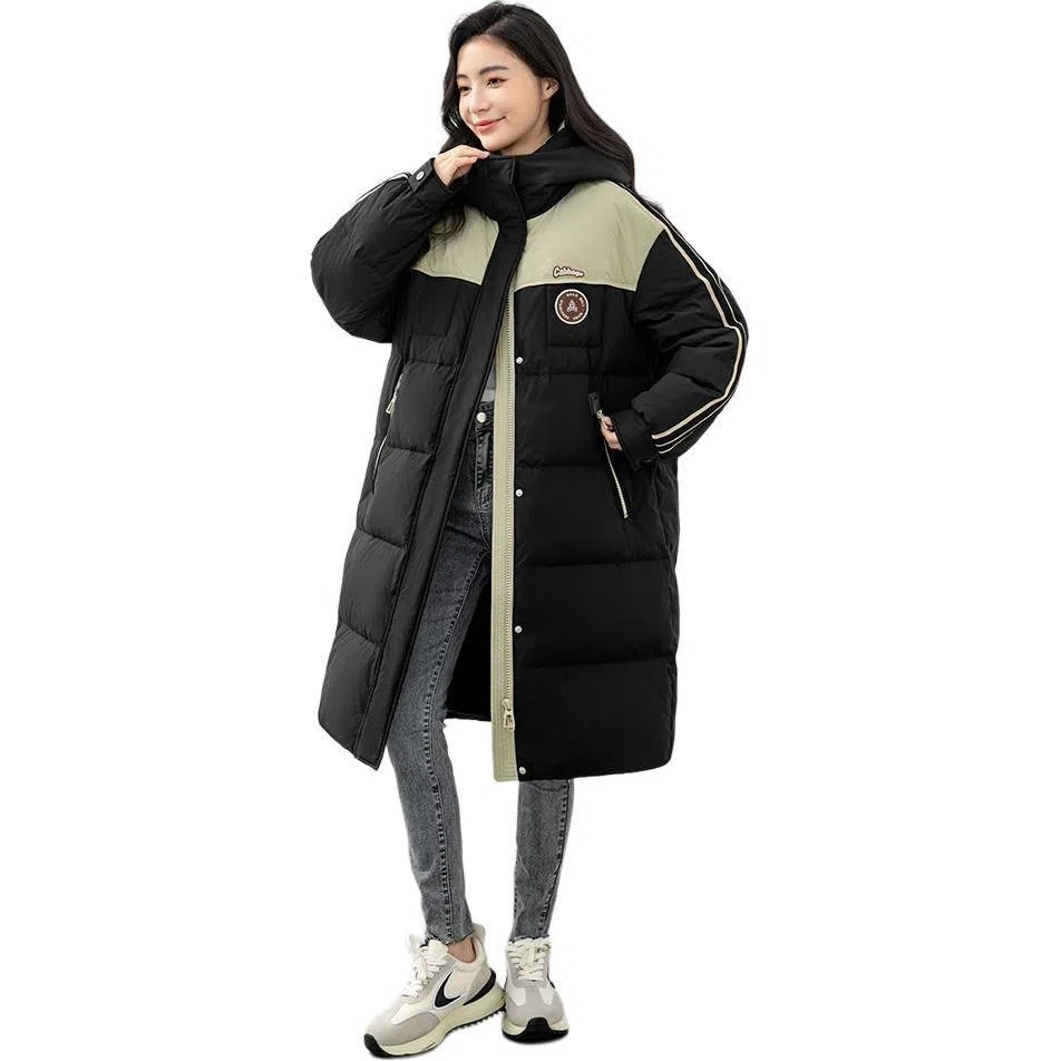 鸭鸭 拼色连帽拉链羽绒服 女款