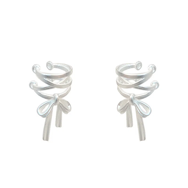 零界 纯白芭蕾 蝴蝶结丝 小众轻奢设计高级感#好运 合金 耳夹 男女同款情侣款