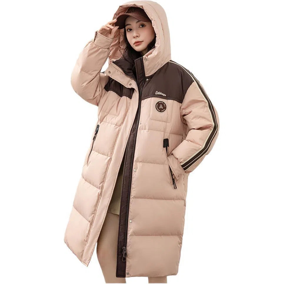 鸭鸭 拼色连帽拉链羽绒服 女款