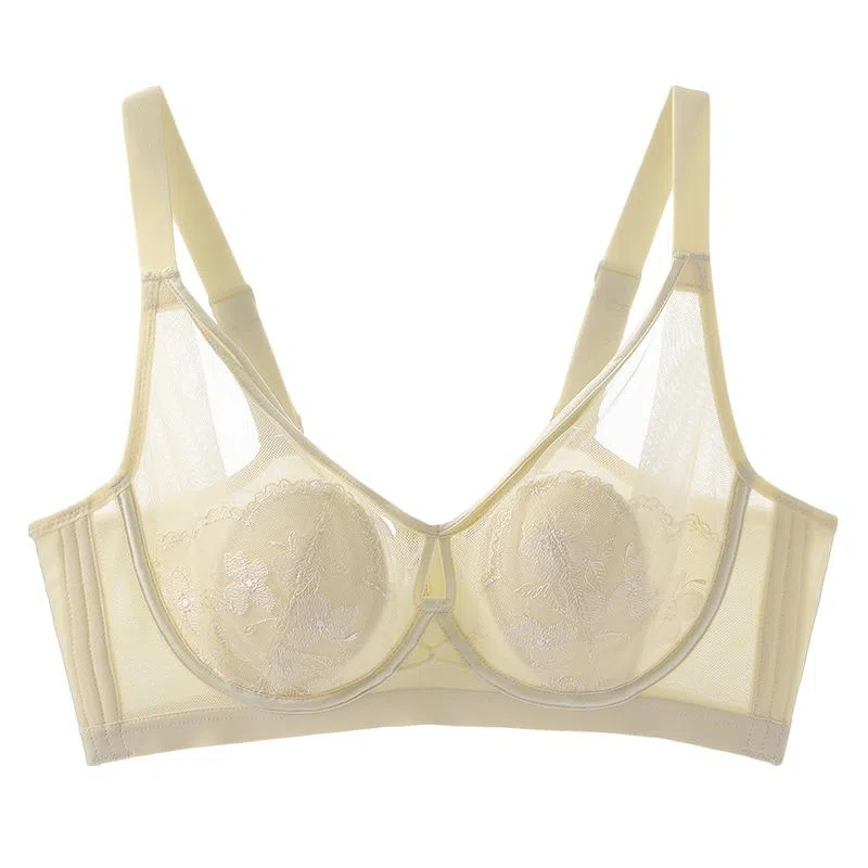 欧迪芬 莫尔代亲肤柔软轻薄透气兔耳杯上托聚拢防下垂收副乳调整型蕾丝全覆盖清凉感文胸 女款