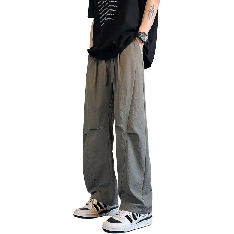 顶峰保罗 凉感冰丝薄款褶皱伞兵直筒长裤子美式薄款速干透气潮牌宽松百搭运动阔腿休闲裤 男女同款