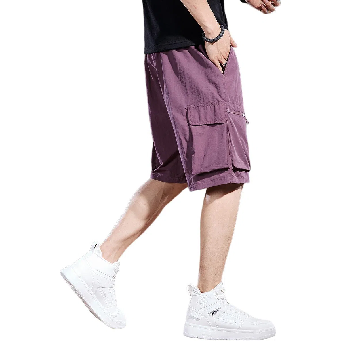 贵色 夏季 纯色口袋废土风男装机能风高端美式冰丝速干潮牌英伦风设计感宽松直筒休闲运动五分裤工装短裤 男女同款 基础色（黑灰白等）