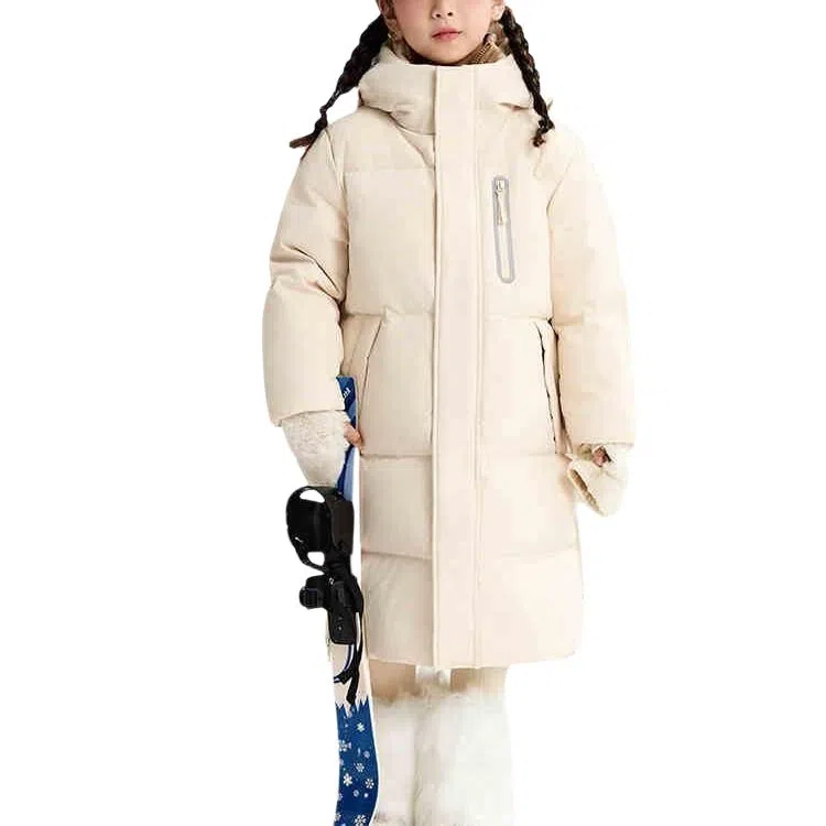 鸭鸭 纯色加厚休闲连帽保暖防风鸭绒中长款羽绒服 中小童