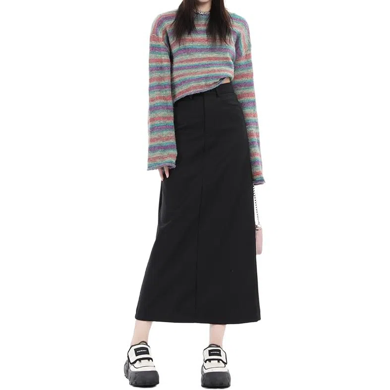 玫丝朵 开叉设计高腰纯色简约休闲长裙 女款