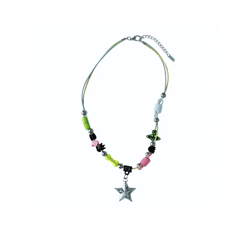 尚先生 多巴胺千禧不对称彩色撞色五角星锁骨链中性高级感 钛钢 项链 女款