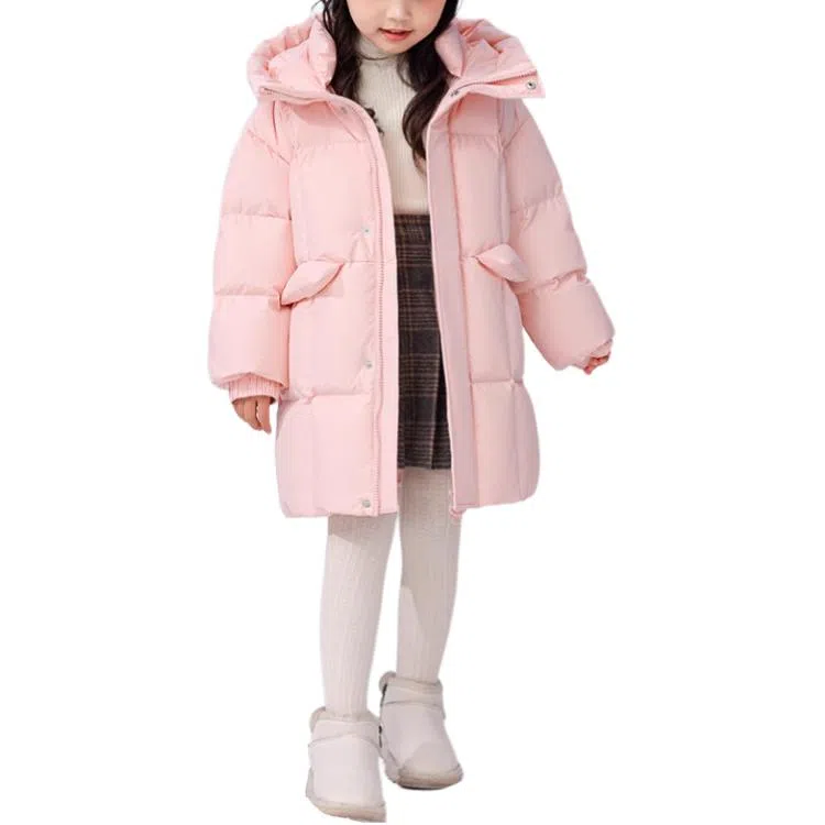 鸭鸭 防风保暖宽松中长款连帽加厚鸭绒羽绒服 中小童
