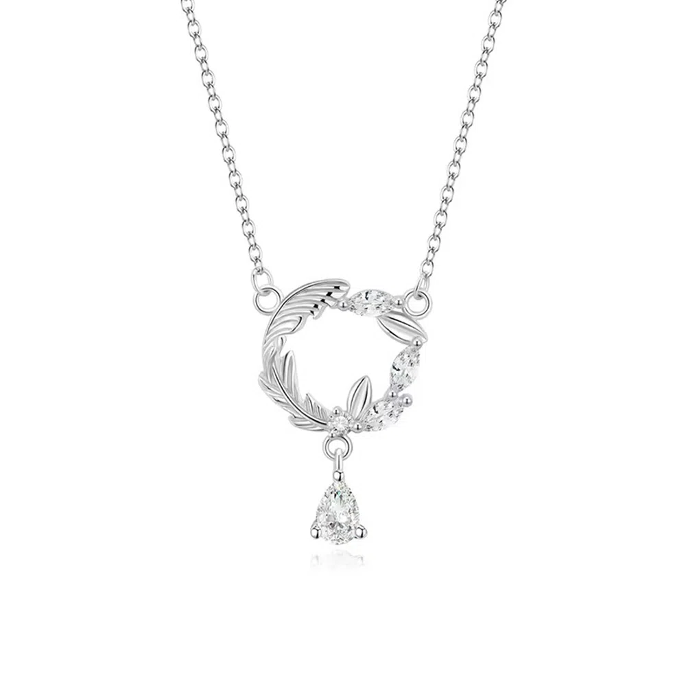 【S925纯银】 七七银饰 麦穗花环 水滴 时尚小清新 简约 精致轻奢高级感 浪漫优雅 清冷小众高颜值  银 项链 女款