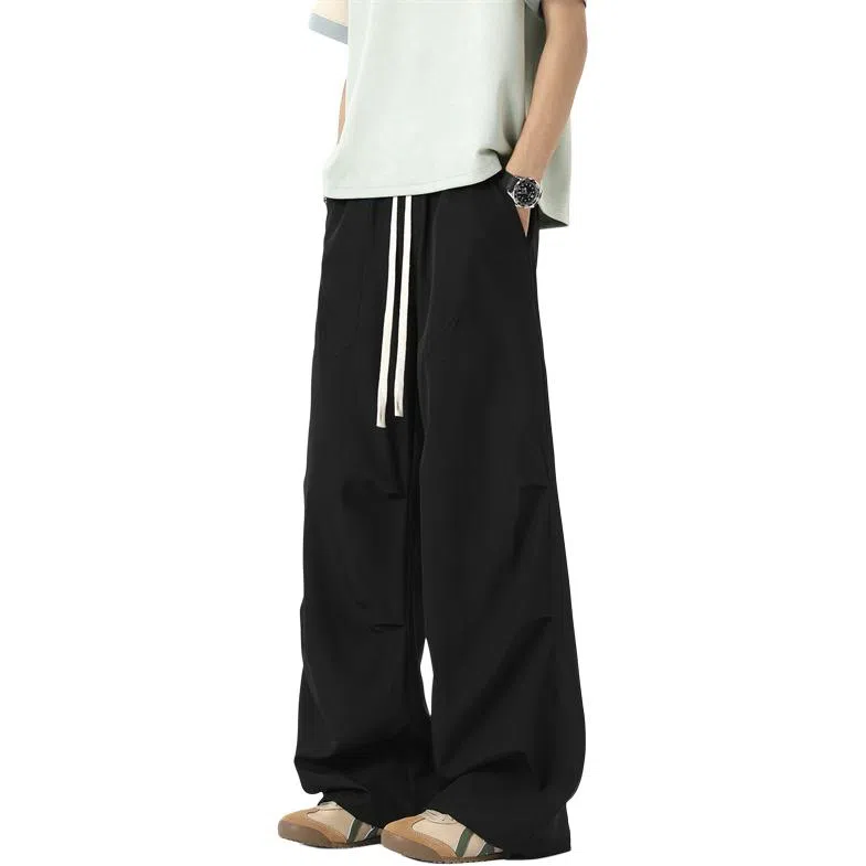 顶峰保罗 褶皱美式伞兵凉感透气直筒长裤薄款潮牌运动百搭宽松舒适设计感阔腿休闲裤 男女同款