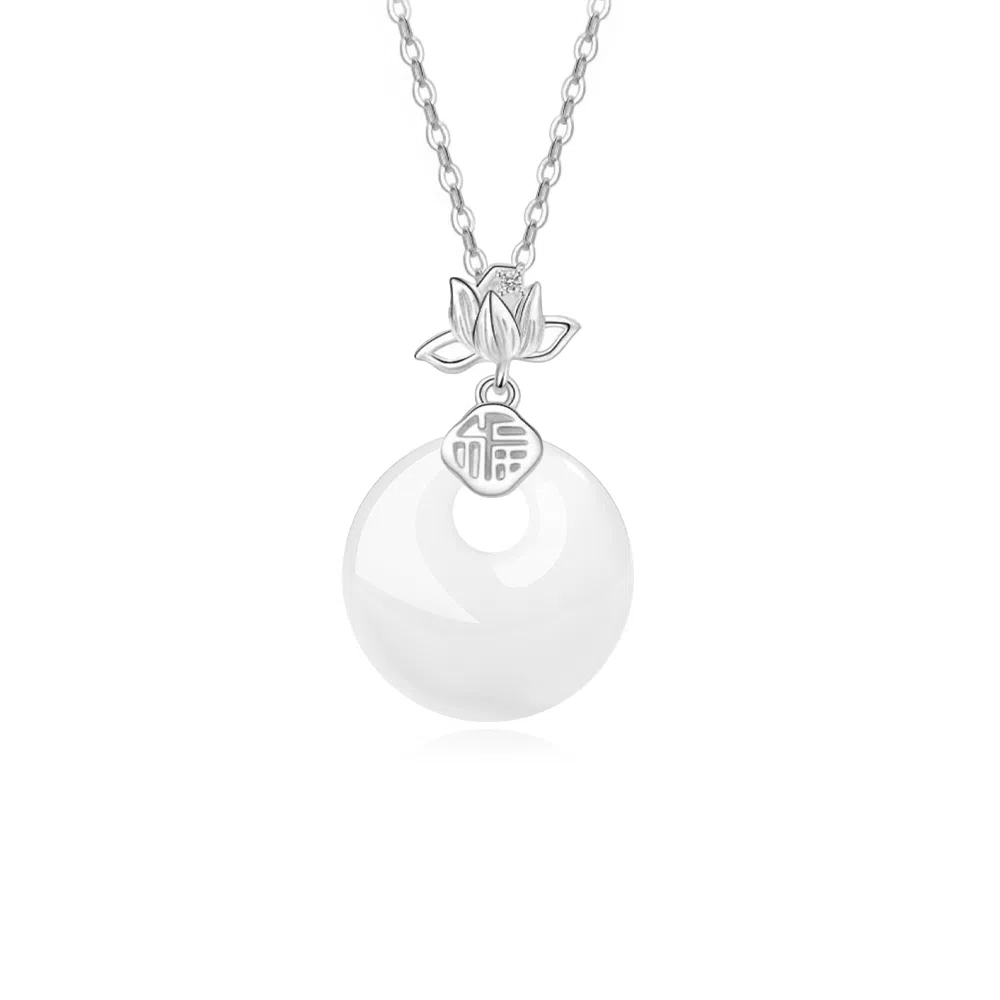 【S925银 步步生莲】 七好美银 莲花平安扣 精致轻奢时尚优雅小清新 简约小众高级感设计 日常通勤百搭 玉髓 玉石项链 女款