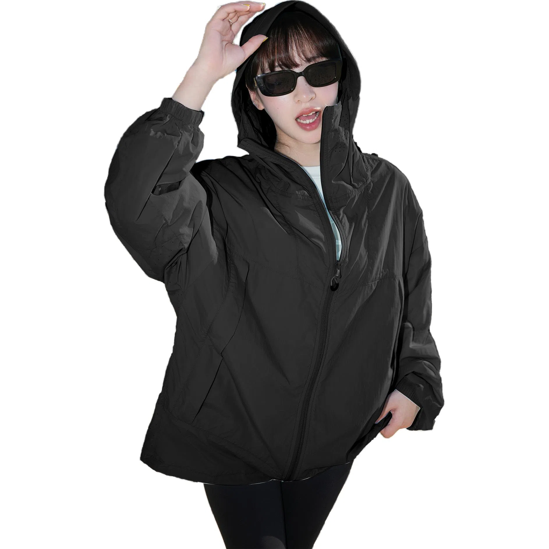 黑恐龙 户外冰丝钓鱼服运动休闲百搭宽松柔软亲肤时尚连帽 透气速干防晒服 男女同款