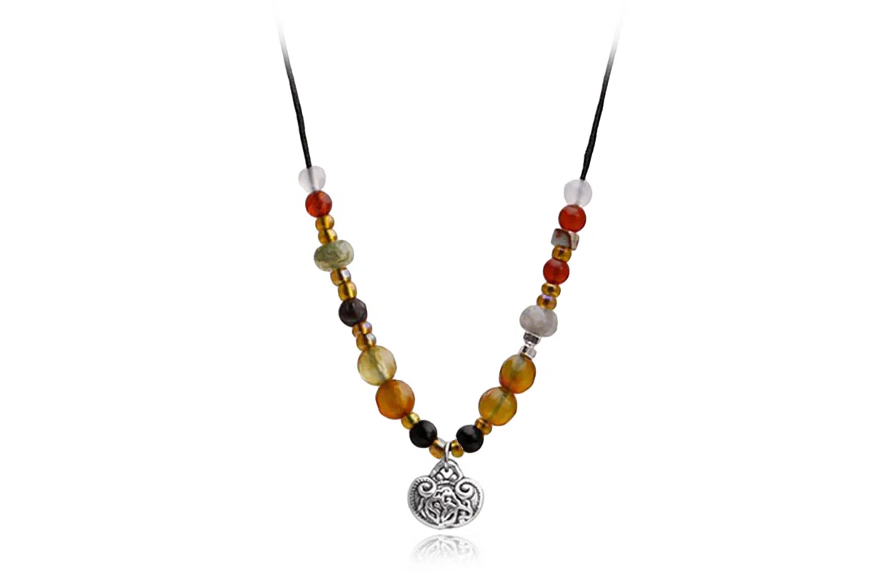 牧言 国潮复古新中式小众设计高级感 富贵如意锁锁骨链 玛瑙 玉石项链 女款