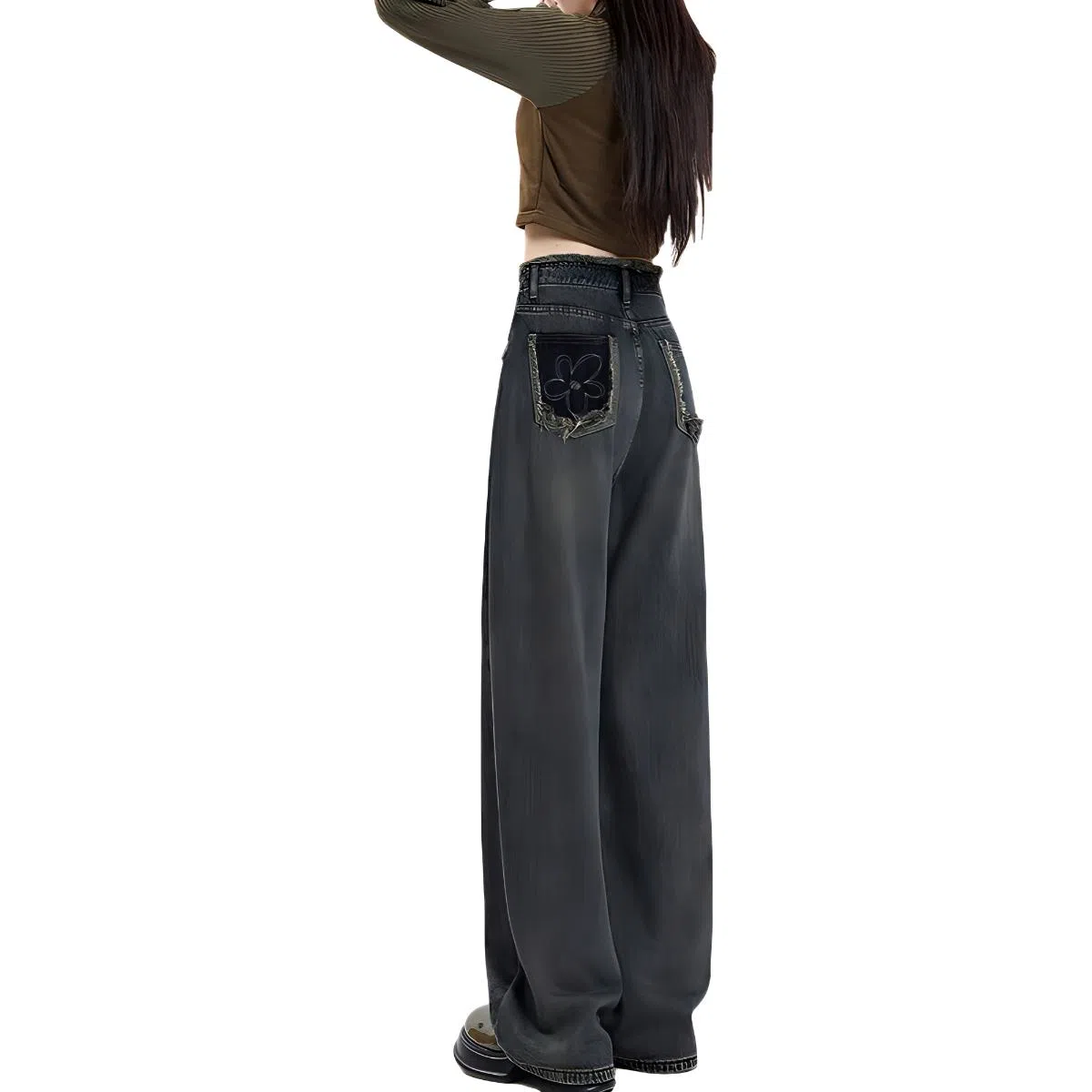 惟熙 冬款加绒直筒裤女小个子垂坠感高腰显瘦加厚保暖拖地阔腿长裤牛仔裤 女款 黑色