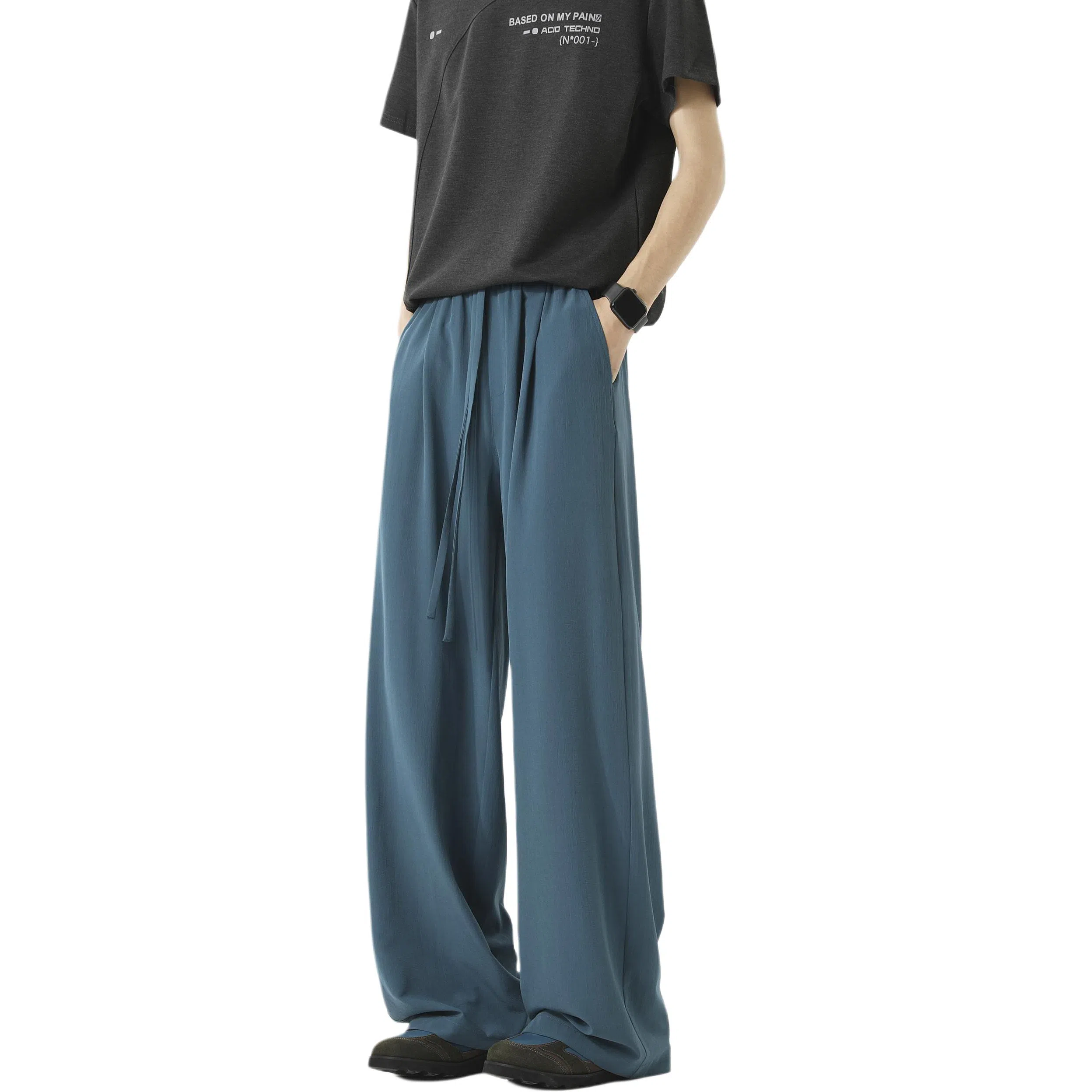 顶峰保罗 冰丝垂感透气凉感直筒长裤无性别主义复古潮牌宽松运动纯色百搭高级感阔腿休闲裤 男女同款