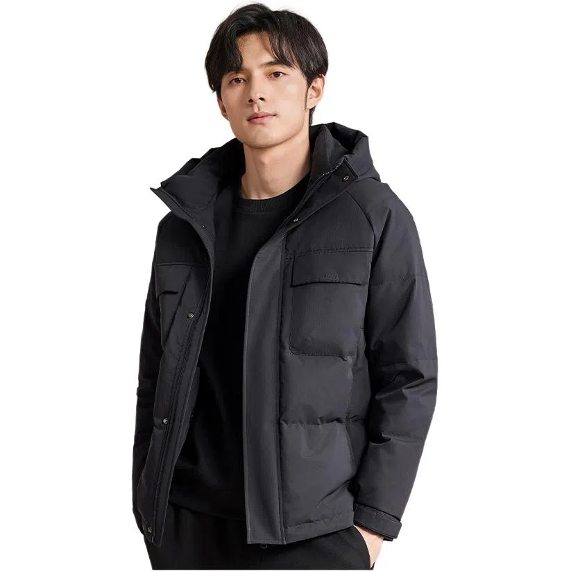 梦特娇 休闲防寒保暖连帽纯色经典羽绒服 男款