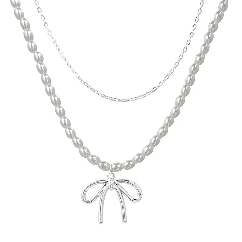 叠戴蝴蝶结锁骨链 森系甜美轻奢优雅小众设计感好运相伴 优质合金材质 时尚项链 女款