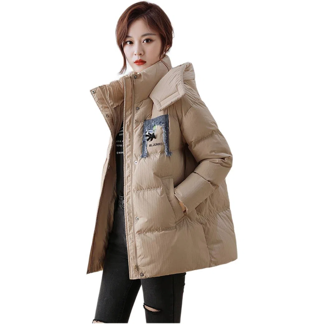 鸭鸭 纯色通勤连帽拉链轻盈羽绒服 女款