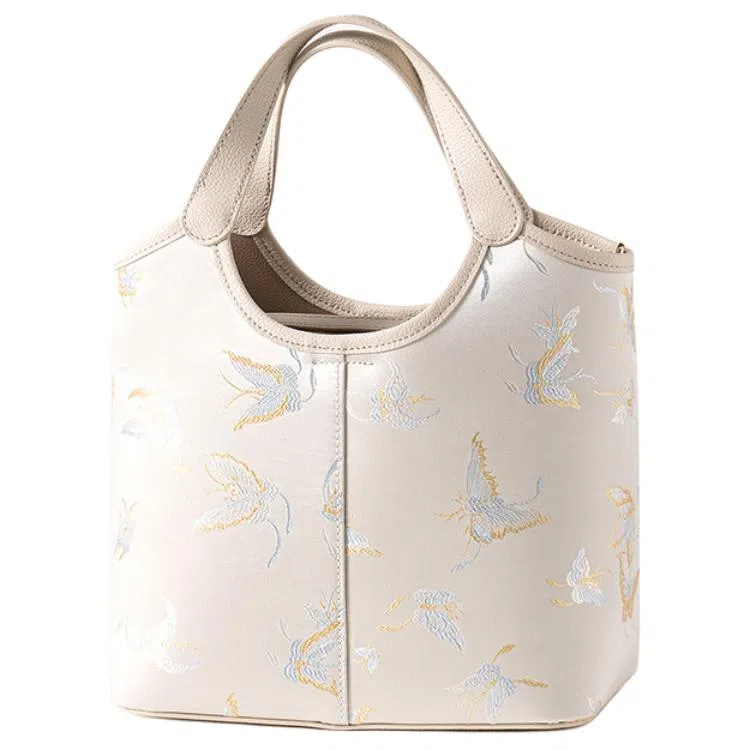 上海故事 新中式国风麒麟牡丹 牛皮 菜篮子手提包 大号 女款 多色