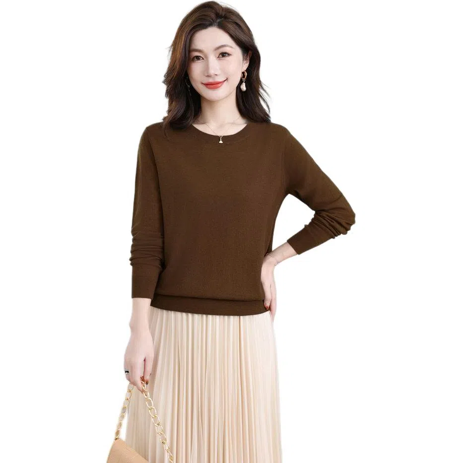 恒源祥 圆领舒适时尚纯色简约休闲长袖针织衫 女款