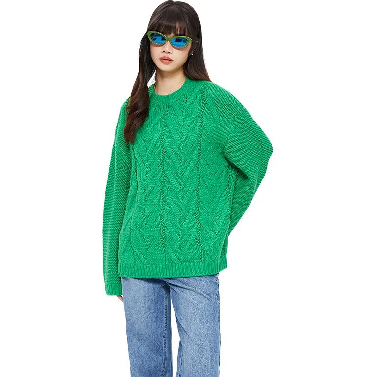 美特斯邦威 镂空长袖针织慵懒宽松毛衣 女款