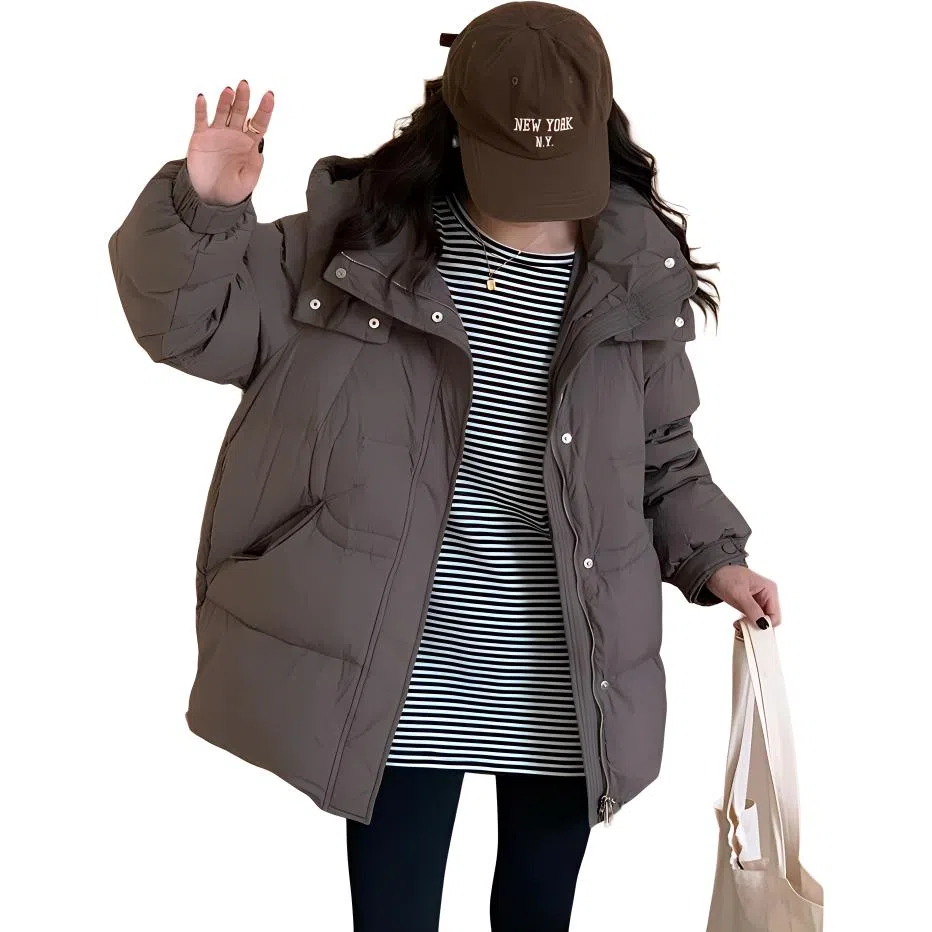 鸭鸭 时尚连帽韩版纯色羽绒服 女款