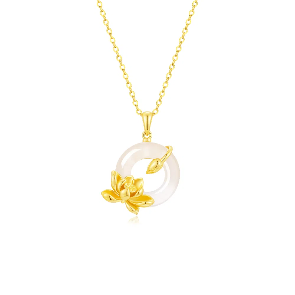 【S999足银纯银】六桂福 福韵金 好事莲莲 事事如意莲花荷花平安扣 新中式国风招财纳福小众高级轻奢清冷贵气锁骨链#好运 玉髓 项链 女款