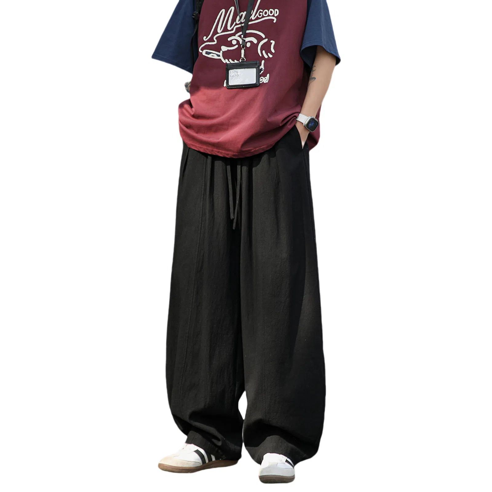 哲源 复古简约纯色宽松休闲裤 男女同款
