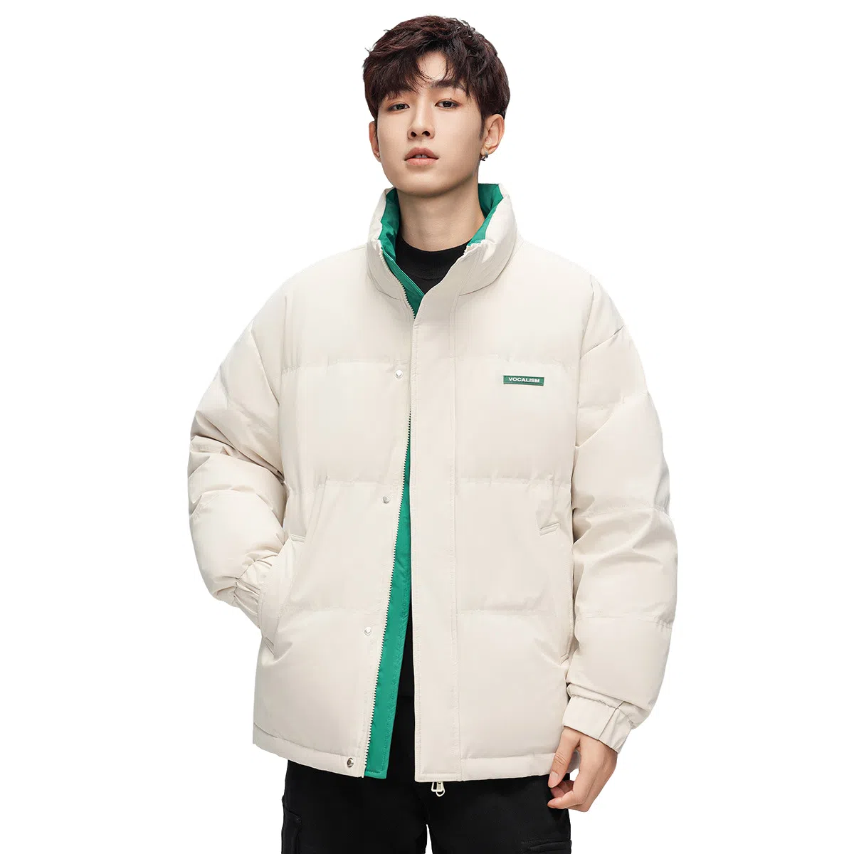 鸭鸭 青年时尚韩版休闲短款拆卸连帽外套纯色拼色户外加厚保暖面包羽绒服 通用 学生党好物