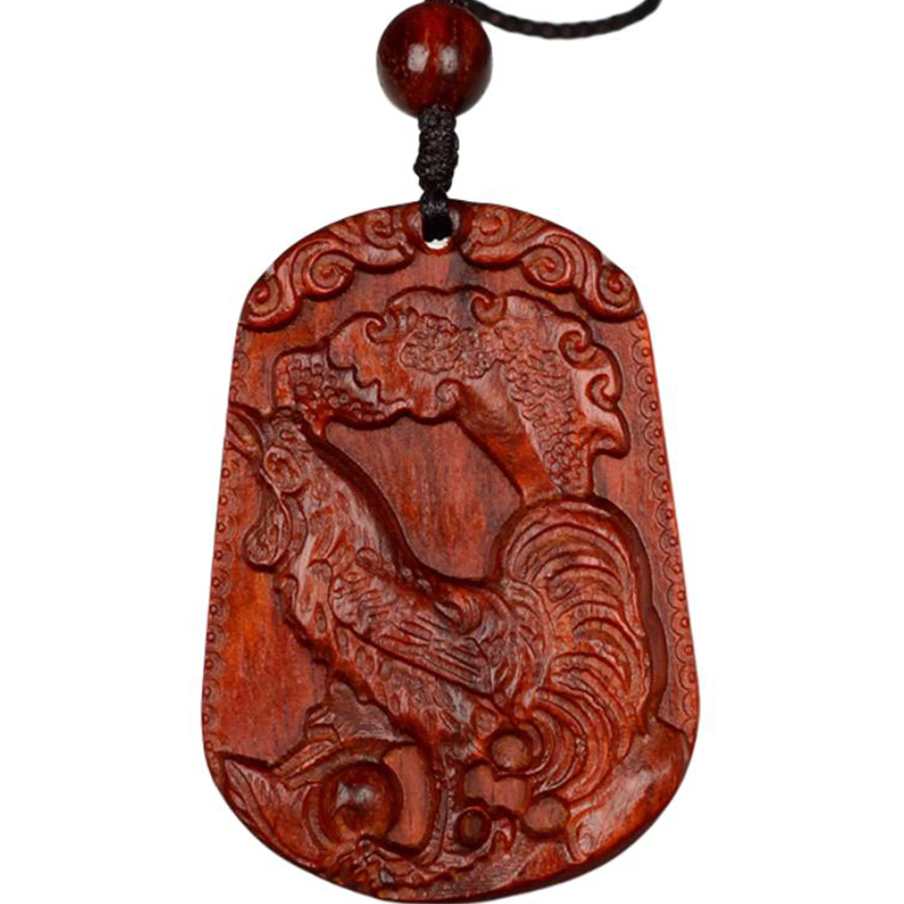 檀欣 国风新中式 本命年 精雕十二生肖属相吊坠红木木雕无事牌挂件平安牌毛衣链吊坠 木质檀香 项链 男女同款情侣款 紫檀属 礼盒装