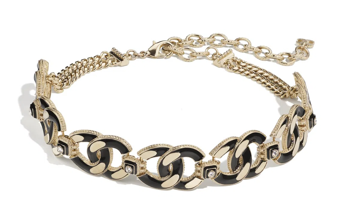 CHANEL Vintage Large Logo Choker Gold Black